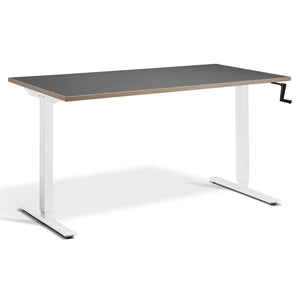 Manual Height Adjustable Standing Desk - Helix - White Frame - Graphite Ply Edge Top - Studio Image