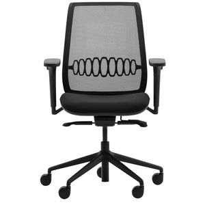 Mesh back desk chair without headrest in black β front view isolated on white