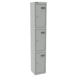 Metal Locker Storage Cabinet - Revilo - 3 Door - Light Grey - Studio Image