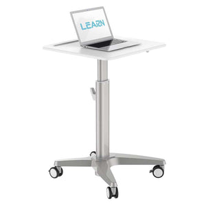 Mobile Adjustable Standing Desk - Side View with Laptop - White Colour