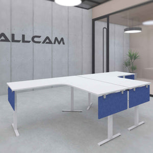 Modesty Screen for Desks - Blue Colour - Mounted Under the L-Shaped Desk Top