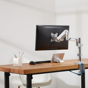 Novara 1 Monitor Arm - Silver - Monitor Mounted on Desk - Rear View