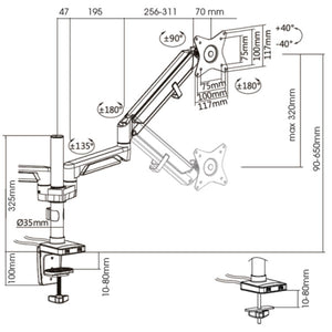 Novara Dual Monitor Arm - Dimension Diagram