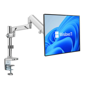 Novara Single Monitor Arm - Silver - Monitor Mounted with Windows 11 Logo