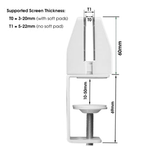 Privacy Screen Brackets - Clamp Mount - Supported Screen Thickness Diagram