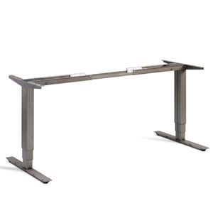 Masta electric height adjustable standing desk frame with raw steel finish front view
