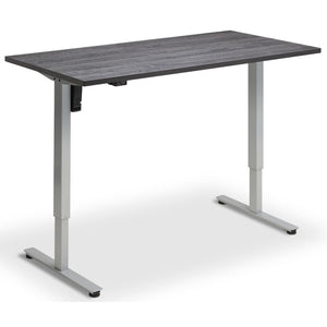 Single Motor Electric Desk - Rize Mono - Silver Frame - Anthracite Sherman Oak Top - Studio Image