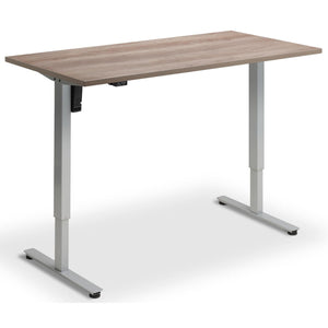 Single Motor Electric Desk - Rize Mono - Silver Frame - Grey Nebraska Oak Top - Studio Image