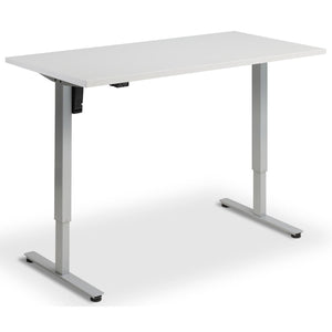 Single Motor Electric Desk - Rize Mono - Silver Frame - Light Grey Top - Studio Image