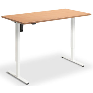 Single Motor Height Adjustable Desk - Rize Mono - White Frame - Beech Top - Studio Image