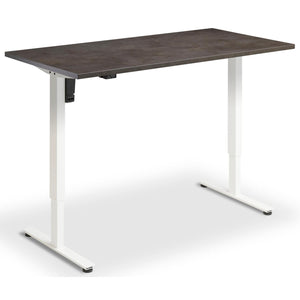 Single Motor Height Adjustable Desk - Rize Mono - White Frame - Dark Concrete Top - Studio Image