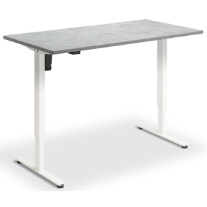 Single Motor Height Adjustable Desk - Rize Mono - White Frame - Light Concrete Top - Studio Image