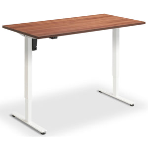 Single Motor Height Adjustable Desk - Rize Mono - White Frame - Natural Dijon Walnut Top - Studio Image