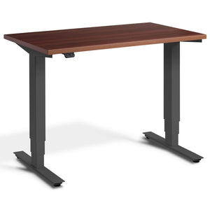 Small Walnut Standing Desk - Pacto - Natural Dijon Walnut Top - Dark Grey Frame - Studio Image