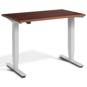 Small Walnut Standing Desk - Pacto - Natural Dijon Walnut Top - Light Grey Frame - Studio Image