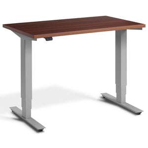 Small Walnut Standing Desk - Pacto - Natural Dijon Walnut Top - Silver Frame - Studio Image