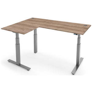 Smart Desk L Shape - NeoActiv3+ - Silver Frame - Grey Nebraska Oak Top - Studio Image