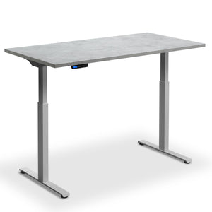 90cm wide standing desk light concrete top silver frame front view