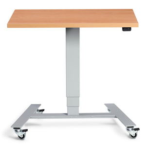 Standing Desk With Wheels - Rova - Silver Frame - Beech Top - Studio Image