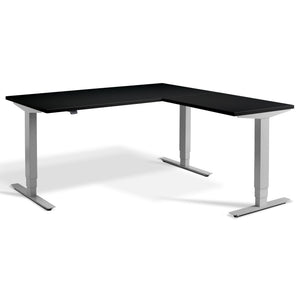 Standing L Desk - Advance Corner - Silver Frame - Black Top - Studio Image