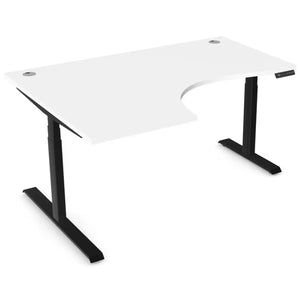Standing desk with curve, 1600mm x 1200mm white desk top, black frame and left-hand return