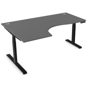 Standing desk with curve, 1800mm x 1200mm graphite desk top, black frame and left-hand return