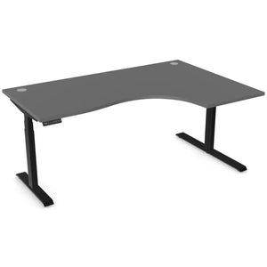 Standing desk with curve, 1800mm x 1200mm graphite desk top, black frame and right-hand return