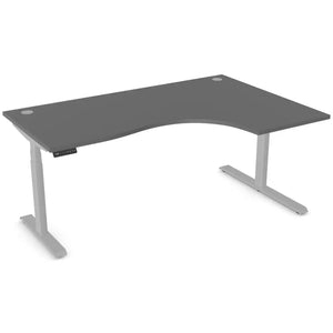 Standing desk with curve, 1800mm x 1200mm graphite desk top, silver frame and right-hand return