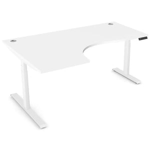 Standing desk with curve, 1800mm x 1200mm white desk top, white frame and left-hand return