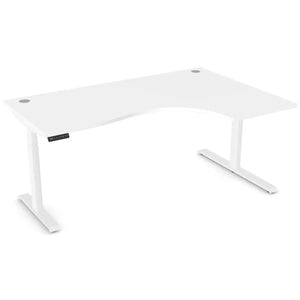 Standing desk with curve, 1800mm x 1200mm white desk top, white frame and right-hand return