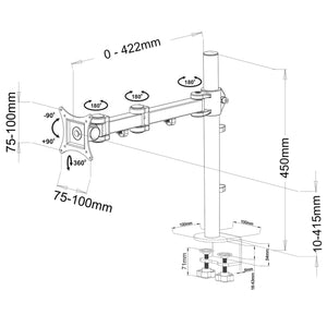 Strata 1 Monitor Arm - Dimensions Diagram