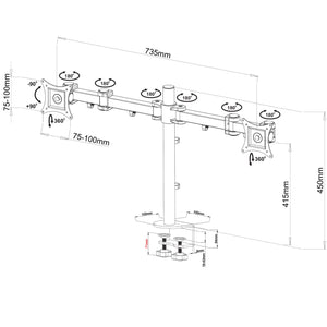 Strata Dual Monitor Arm - Dimensions Diagram
