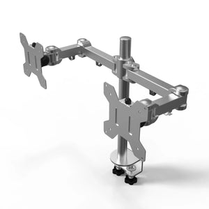 Strata Twin Monitor Stand - Silver Colour - Front Left View
