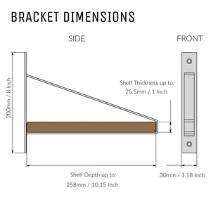 Suspense shelf brackets dimensions diagram