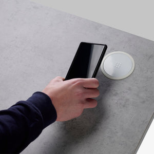 Ultimate Standing Desk Accessory Pack - Built in Wireless Desk Charger 80mm White In Use