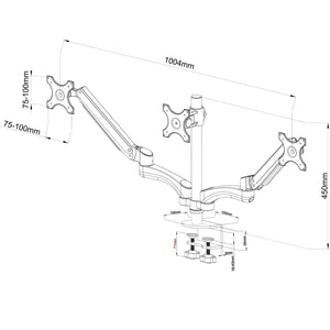 Velaro Triple Monitor Arm - Dimensions Diagram