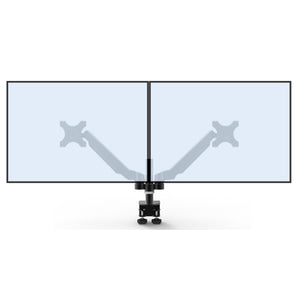 Velaro Twin Monitor Arm - Silver Variant - Front View with 2 monitors