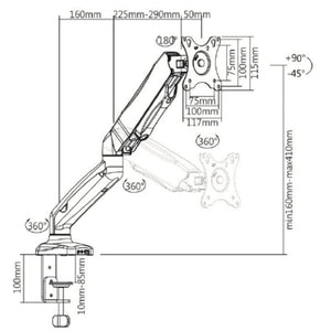 Vestra Single Monitor Arm - DImensions Diagram