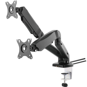 Vestra Twin Monitor Arm - Black - Front Side View - Studio Image