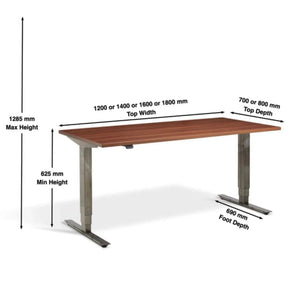Walnut Adjustable Desk - Masta Desk  Dimensions