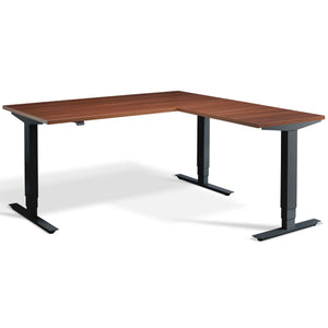 Walnut Corner Standing Desk - Masta Corner - Natural Dijon Walnut Top - Black Frame - Studio Image