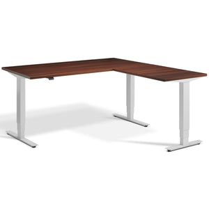 Walnut Corner Standing Desk - Masta Corner - Natural Dijon Walnut Top - Light Grey Frame - Studio Image