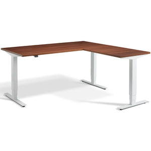 Walnut Corner Standing Desk - Masta Corner - Natural Dijon Walnut Top - White Frame - Studio Image