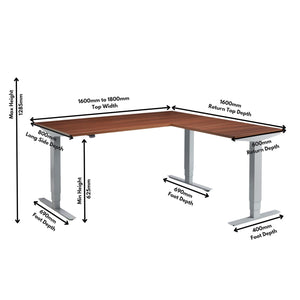 Walnut L Shaped Standing Desk - Masta Corner Dimensions
