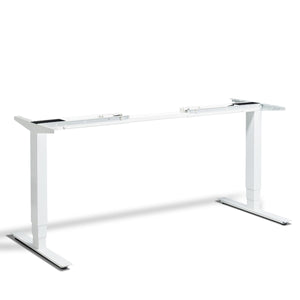 White standing electric desk frame viewed from the front - The Lavoro Advance