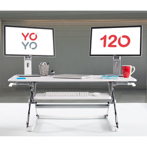 Yo Yo Standing Desk 120 - White Colour - Height Adjusted Office Setup - Front View