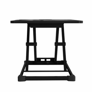 Yo Yo Lite desk converter shown from the rear with dual lifting arms and compact black base frame