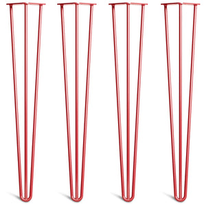 hairpin desk legs - red classic style 4 legs side-by-side front view