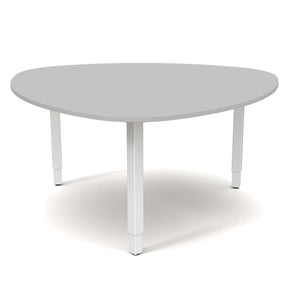 medium size height adjustable meeting table light grey top white frame front view
