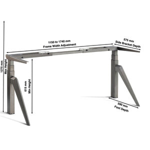 Electric height adjustable desk legs - Ardeko - dimensions diagram